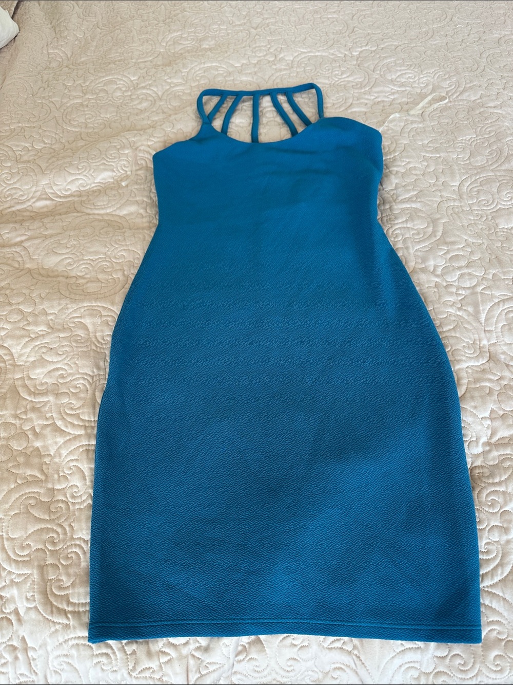 Strappy Neck Teal Mini Bodycon Dress